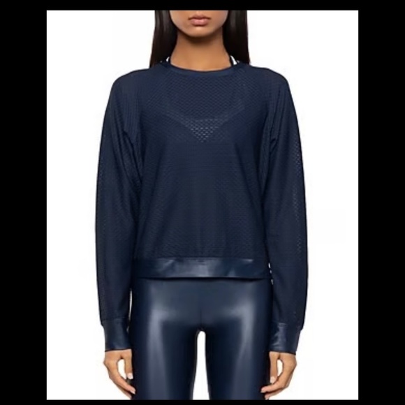 Koral Tops - Koral Sofia Mesh Long Sleeve Shirt Top Midnight Blue Pullover Textured UV Medium